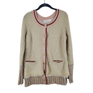 Charlie & Robin Anthropologie Sweater Medium Womens Long Sleeve Button Front Bei
